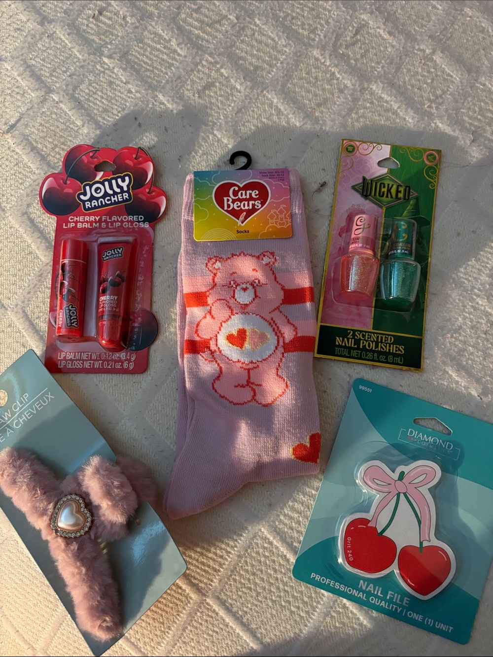 Care Bears Pink Plush Socks and Cherry Nail File Gift Set